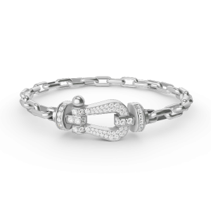 [Lucas Jewelry]FORCE LARGE HORSESHOE CLASP  METAL BRACELET - Platinum Full Diamond-Horseshoe buckle, 19