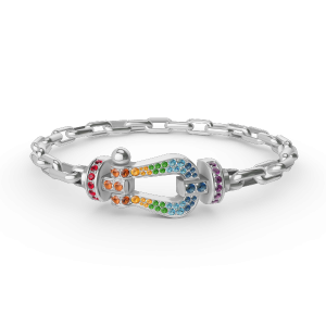 [Lucas Jewelry]FORCE LARGE HORSESHOE CLASP  METAL BRACELET - Platinum-Color full diamond, 21