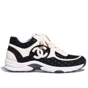 Chanel Printed Suede Calfskin Sneakers White And Black G39230 X56653 94305 - 38 Eu 7 Us 24 5 Cm 9 46 In