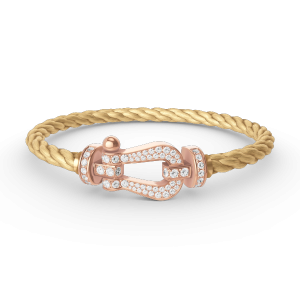 [Lucas Jewelry]FORCE LARGE HORSESHOE FULL DIAMOND BRACELET ROSE GOLD - 2. Golden wire rope, 17
