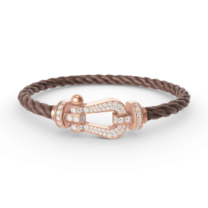 [Lucas Jewelry]FORCE LARGE HORSESHOE FULL DIAMOND BRACELET ROSE GOLD - 4. Brown wire rope, 18