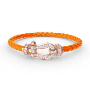 [Lucas Jewelry]FORCE LARGE HORSESHOE FULL DIAMOND BRACELET ROSE GOLD - 5. Orange nylon rope, 16
