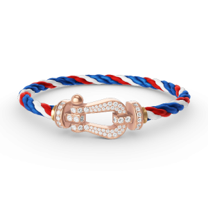 [Lucas Jewelry]FORCE LARGE HORSESHOE FULL DIAMOND BRACELET ROSE GOLD - 7. Blue red and white nylon rope, 21