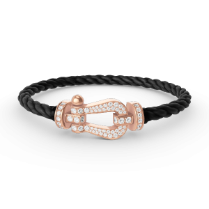 [Lucas Jewelry]FORCE LARGE HORSESHOE FULL DIAMOND BRACELET ROSE GOLD - 8. Black nylon rope, 20