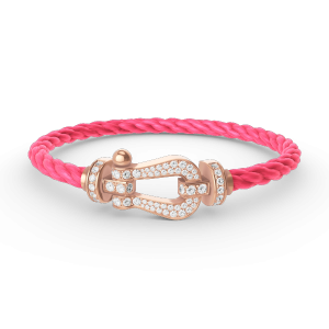 [Lucas Jewelry]FORCE LARGE HORSESHOE FULL DIAMOND BRACELET ROSE GOLD - 11. Pink nylon rope, 17