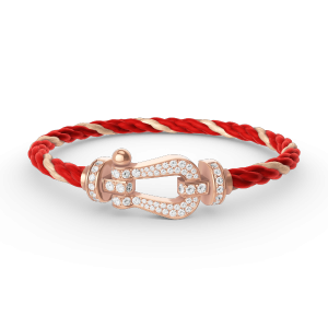 [Lucas Jewelry]FORCE LARGE HORSESHOE FULL DIAMOND BRACELET ROSE GOLD - 12. Red gold wire rope, 16