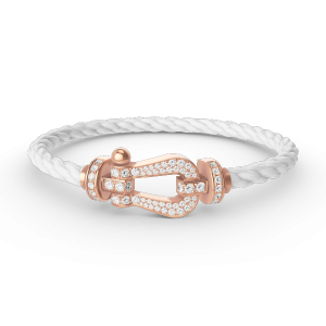 [Lucas Jewelry]FORCE LARGE HORSESHOE FULL DIAMOND BRACELET ROSE GOLD - 14. White nylon rope, 17