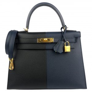 Hermes Kelly 30 Sellier Black Blue Indigo Blue Frida Epsom Gold Hardware