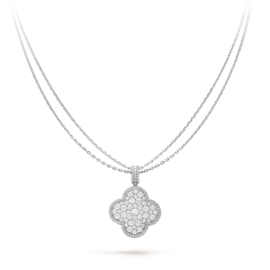 [Lucas Jewelry]CLOVER 25MM SILVER FULL DIAMOND BIG CLOVER NECKLACE - Silver alloy - 14k gold plated, Silver